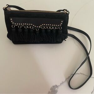 Rebecca Minkoff Black Leather and Suede Tassel Crossbody Bag